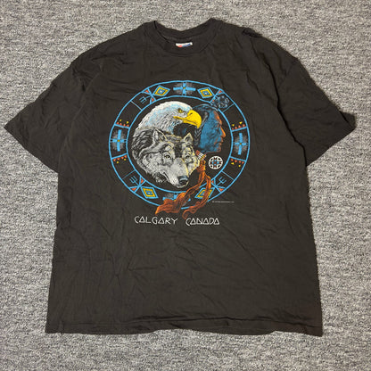 Vintage 1992 Calgary Canada Wolf Eagle Native Tee XL