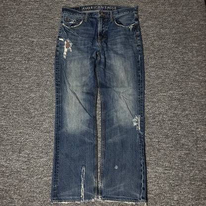 Y2K American Eagle Bootcut Jeans Mens 34x34 Distressed