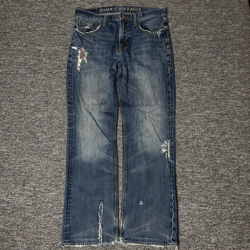Y2K American Eagle Bootcut Jeans Mens 34x34 Distressed