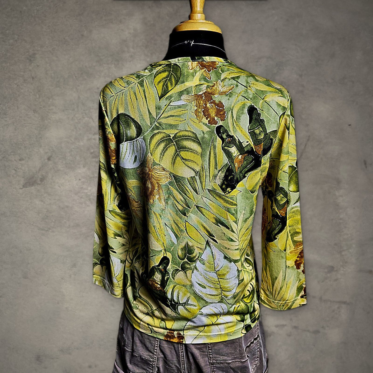Vintage Méchant Tropical Top Womens L 3/4 Sleeve Green