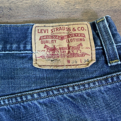 Levi's 569 Loose Straight Jeans Men's 36x34 Blue Distressed Y2K Denim Pants