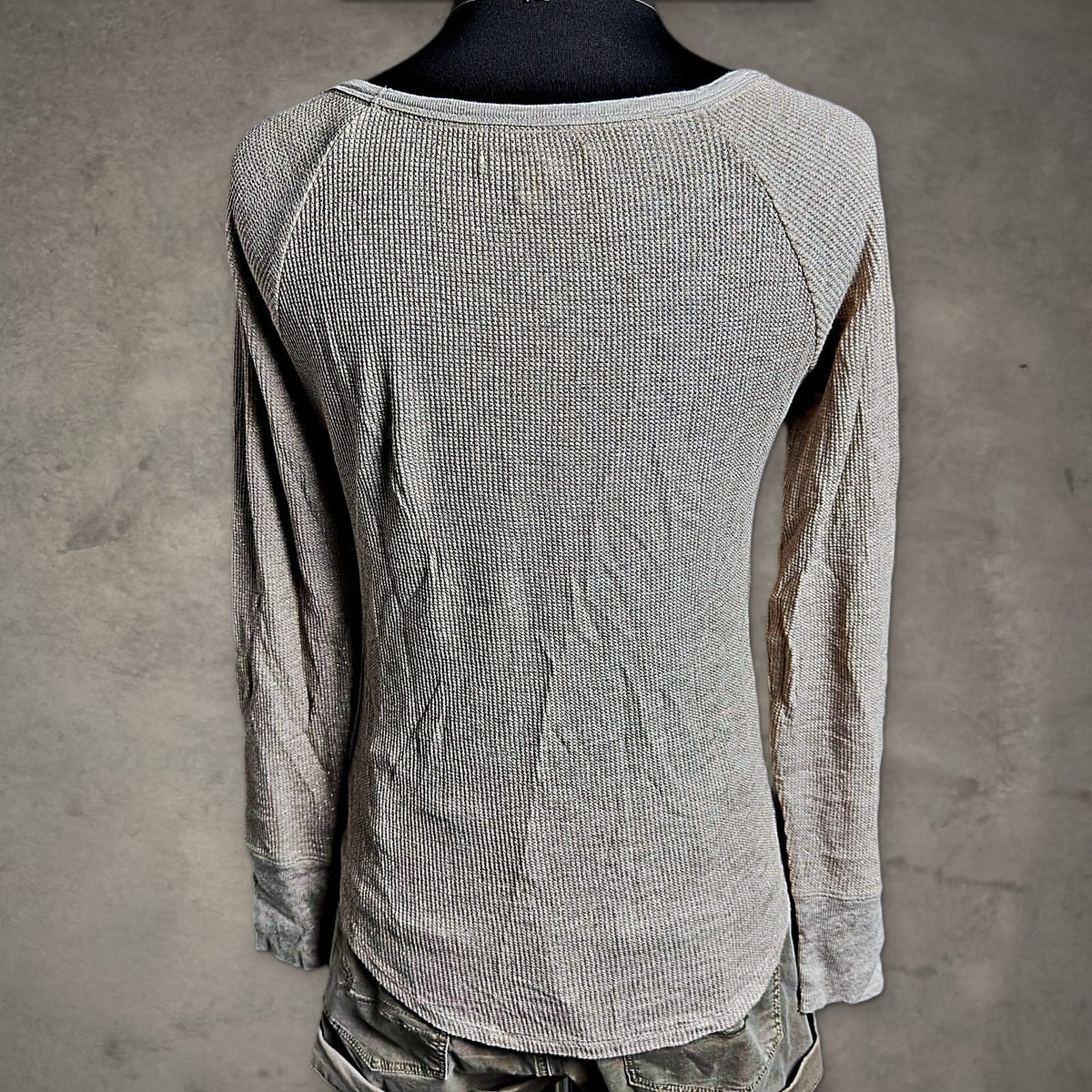 American Eagle Waffle Knit Thermal Top Womens M Oatmeal