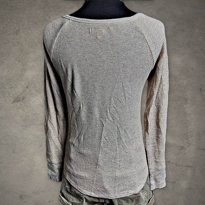 American Eagle Waffle Knit Thermal Top Womens M Oatmeal