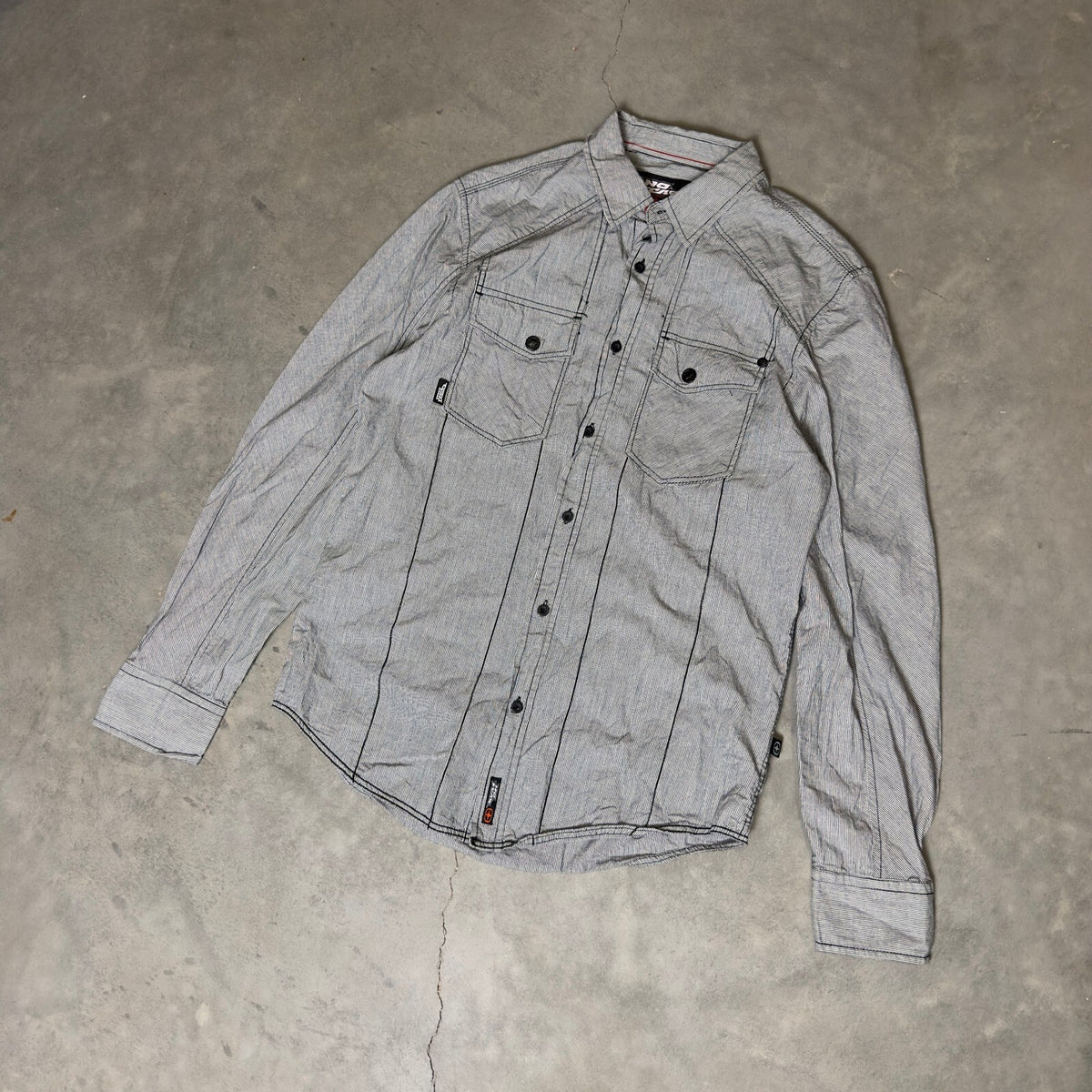 No Fear Button Down Shirt Mens Small Grey Stripe Long Sleeve