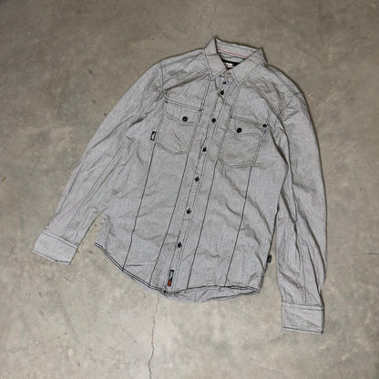 No Fear Button Down Shirt Mens Small Grey Stripe Long Sleeve