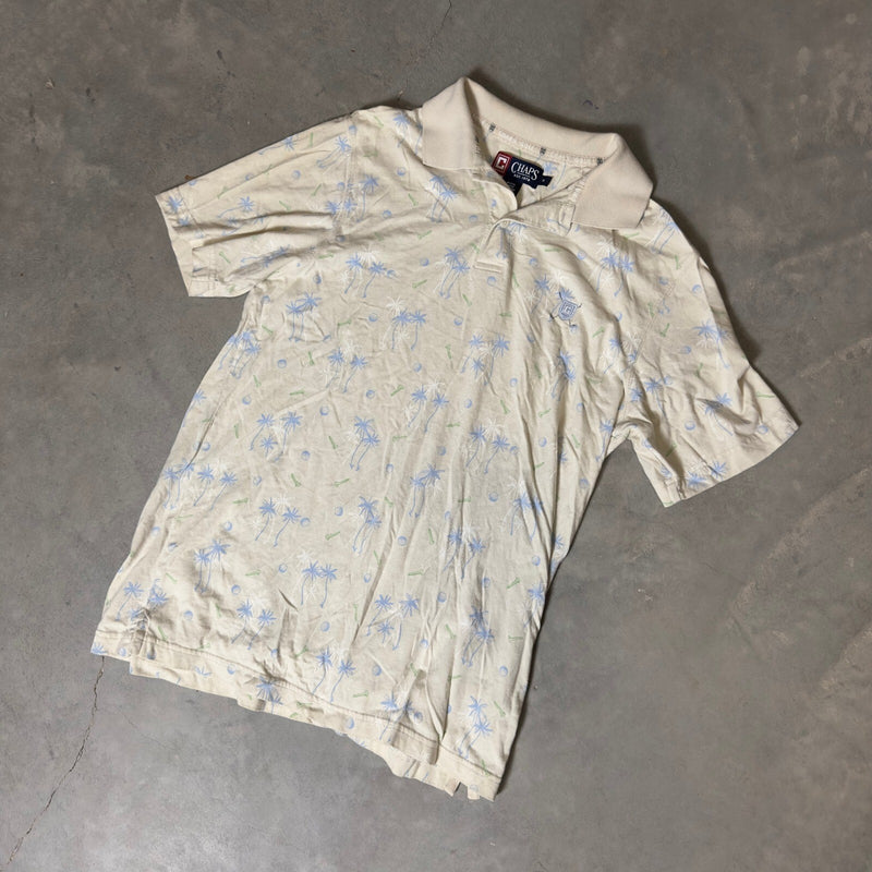 Vintage Chaps Polo Shirt Mens M Cream Tropical Golf Print