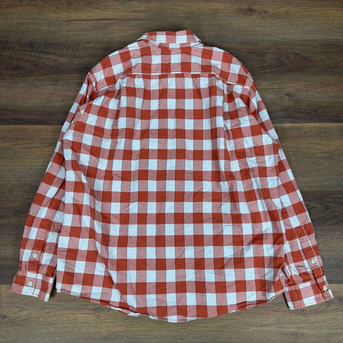 Eddie Bauer Mens Plaid Button Down Shirt Orange White XL