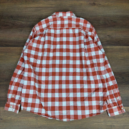 Eddie Bauer Mens Plaid Button Down Shirt Orange White XL