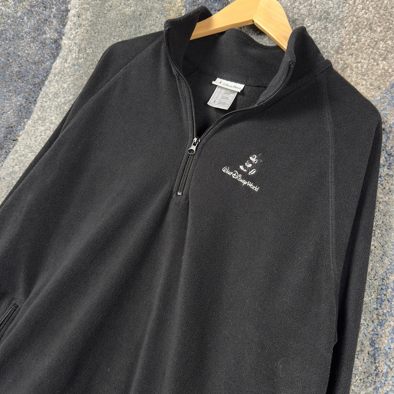 Disney Parks Quarter Zip Fleece Pullover Mens M Black Mickey