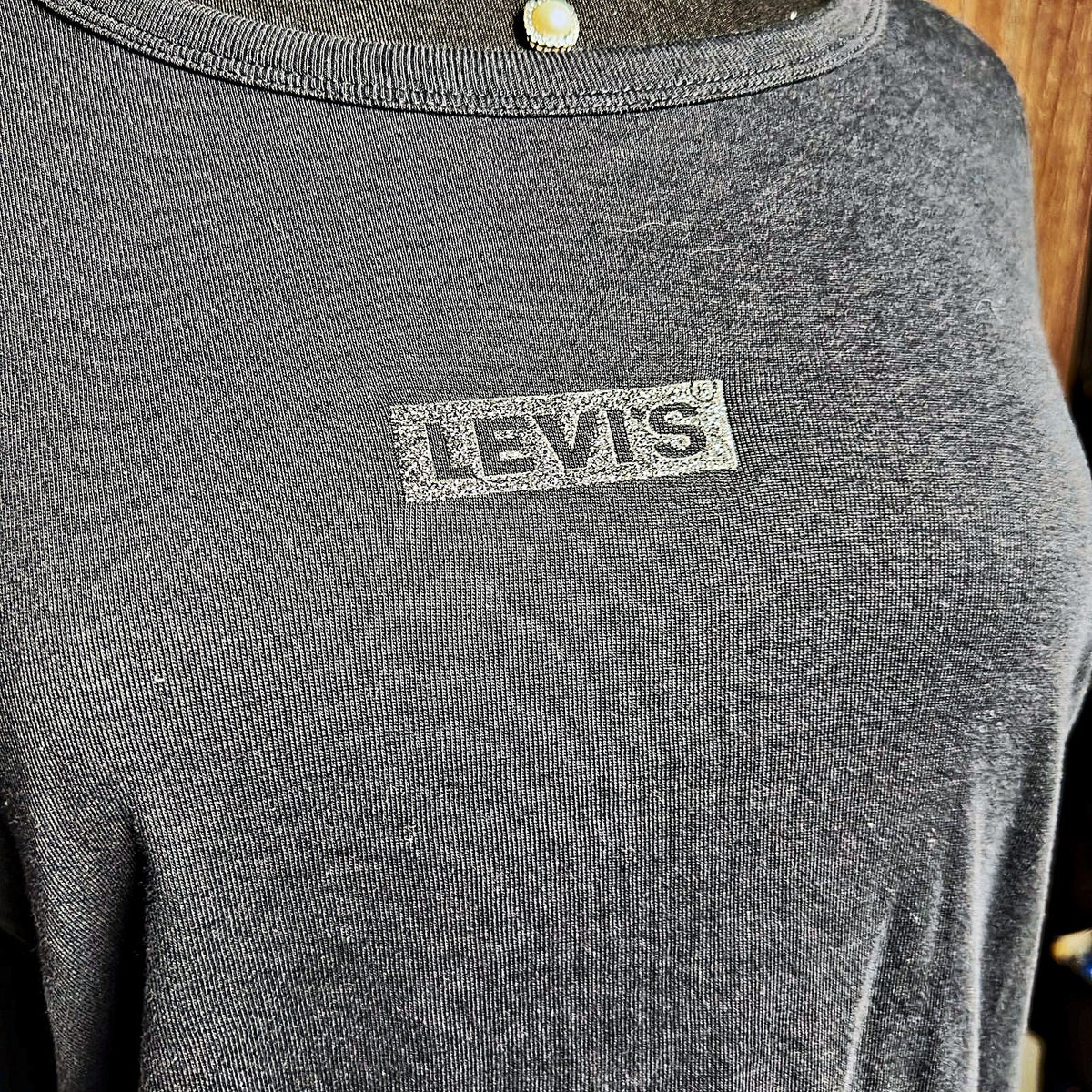 Levi's Boxy Long Sleeve Tee Womens XXL Black Glitter Logo