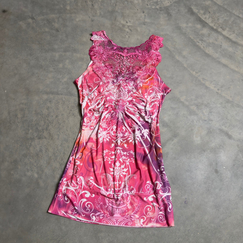 Vintage YoYo S Lace Back Tank Top Womens Small Pink Y2K