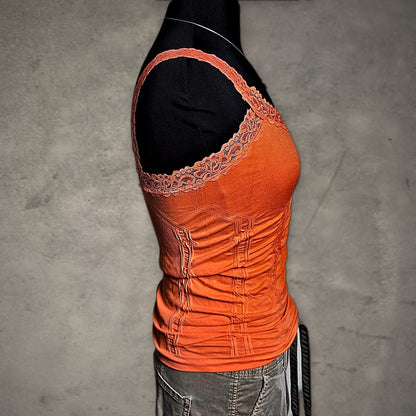 Bongo Lace Trim Cami Tank Top Womens L XL Orange Coquette