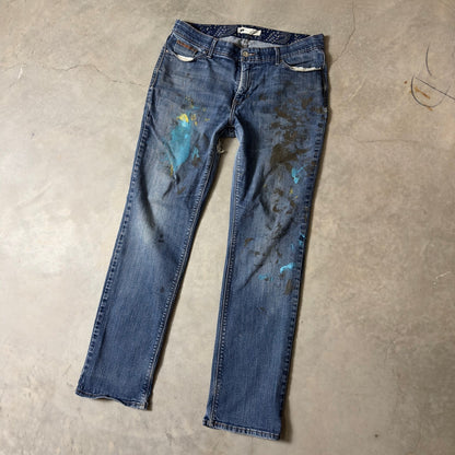 Levi's Paint Splatter Jeans Women 33 Blue Grunge Baggy