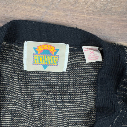 Vintage Brad Richards Black Geometric Knit Cardigan Mens M
