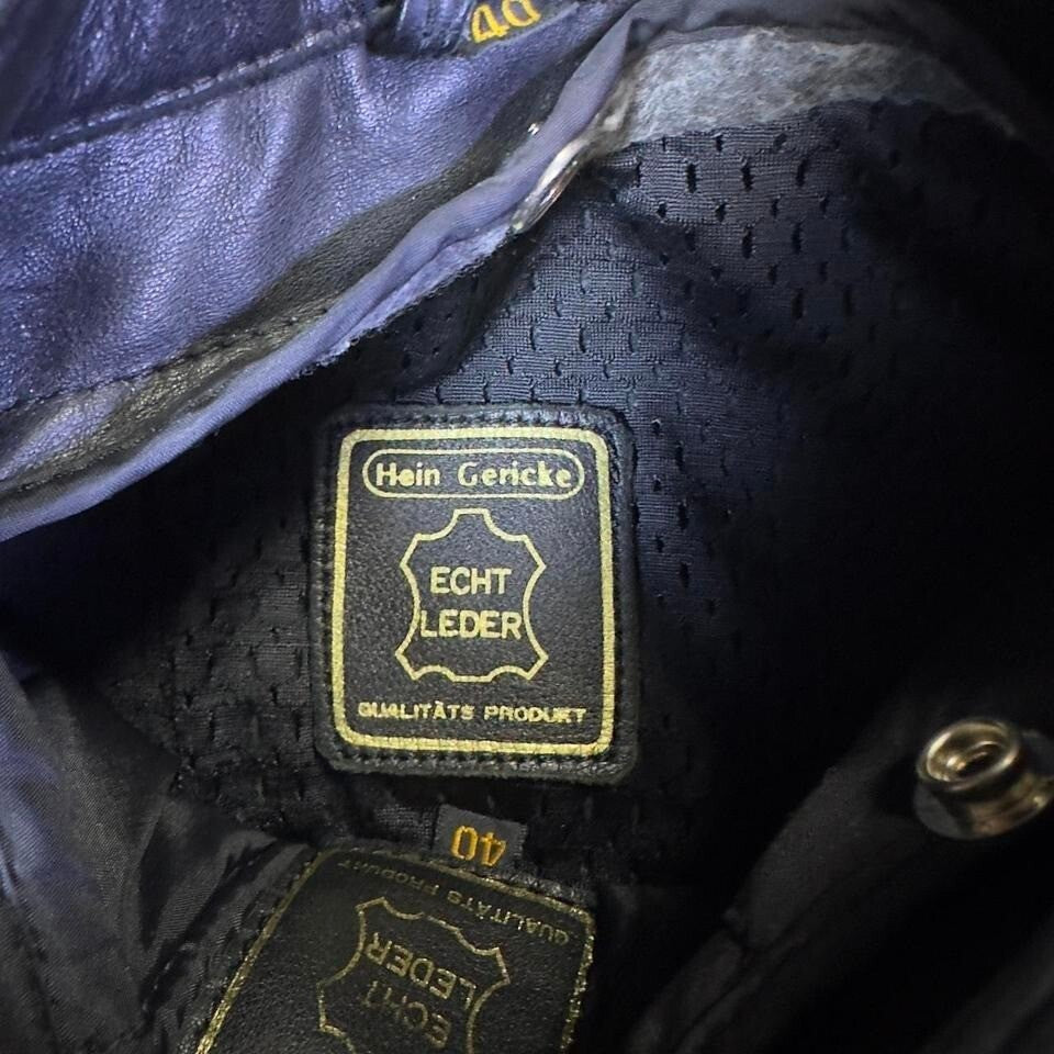 Hein Gericke Genuine Leather Motorcycle Jacket Mens 40 Black Vintage
