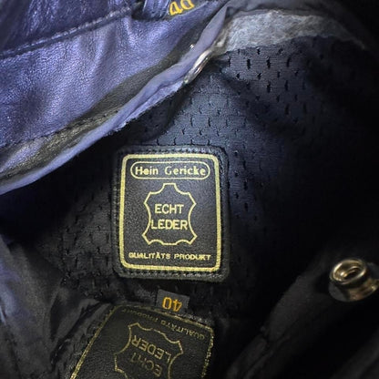 Hein Gericke Genuine Leather Motorcycle Jacket Mens 40 Black Vintage