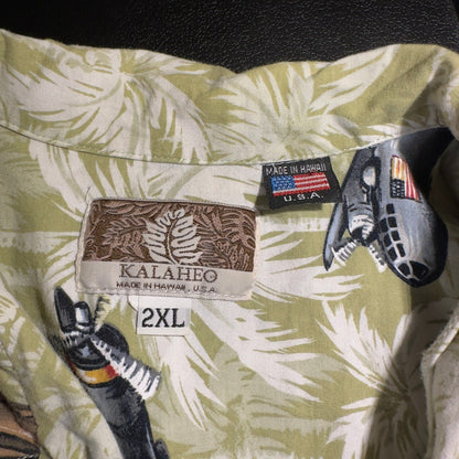 Vintage Kalaheo Hawaiian Shirt Mens 2XL Green Aviation Aloha