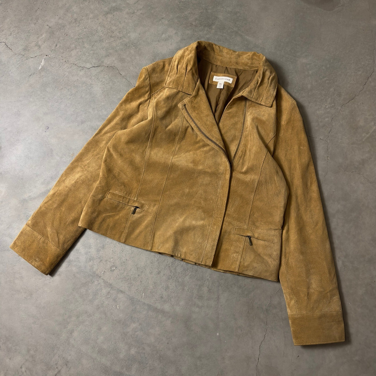 Coldwater Creek Suede Leather Moto Jacket Womens L Tan Western Boho Minimalist