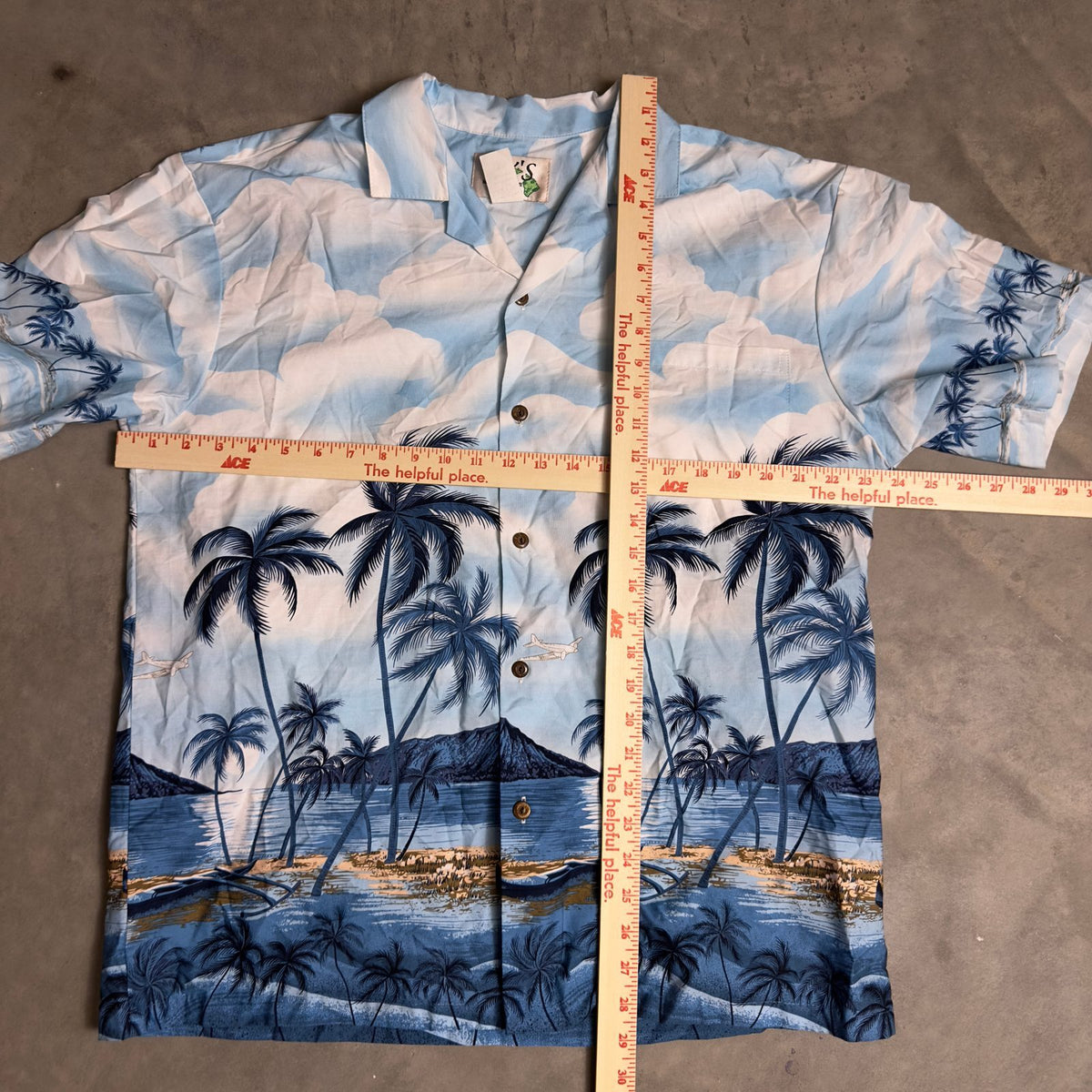 Vintage KY's Hawaiian Shirt Mens L Blue Palm Tree Cotton