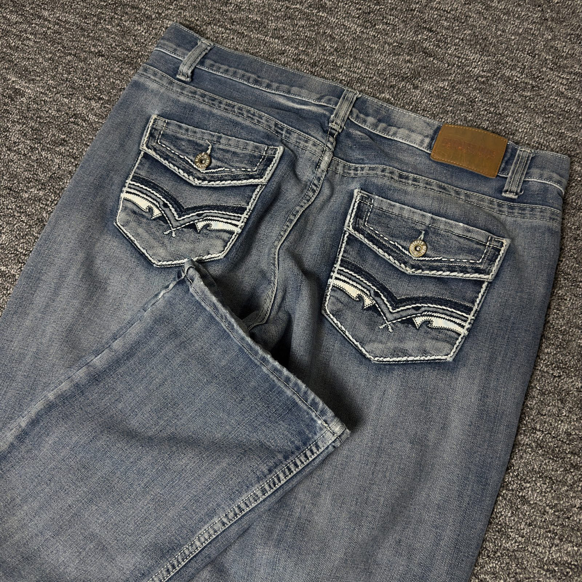 Mens Bootcut Jeans 38x30 Light Wash Western Flap Pocket Y2K