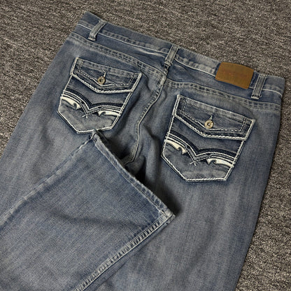 Mens Bootcut Jeans 38x30 Light Wash Western Flap Pocket Y2K