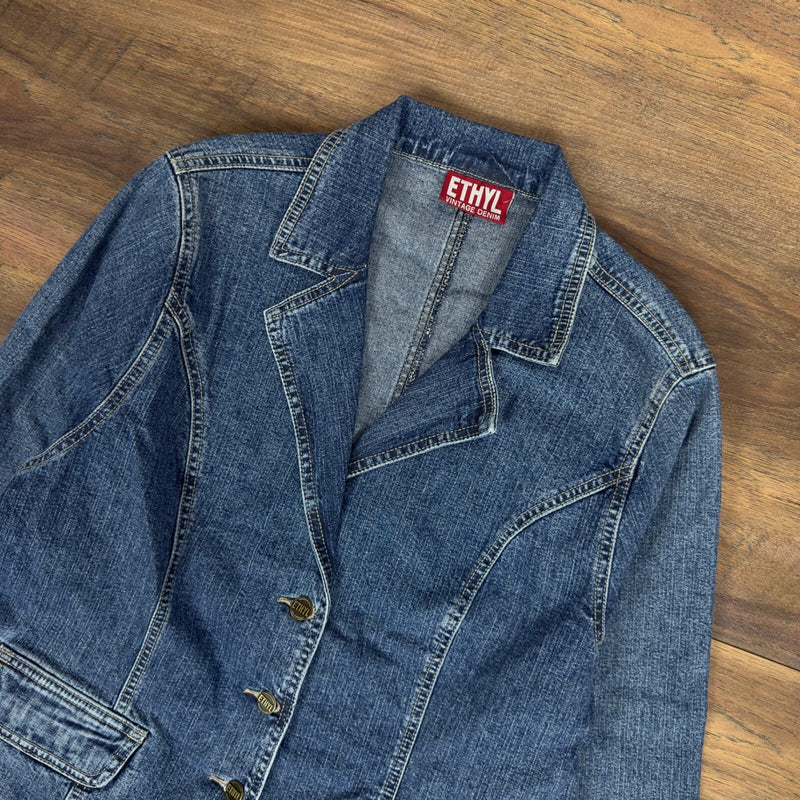 Vintage Ethyl Denim Blazer Medium Wash Blue Tailored 90s Y2K