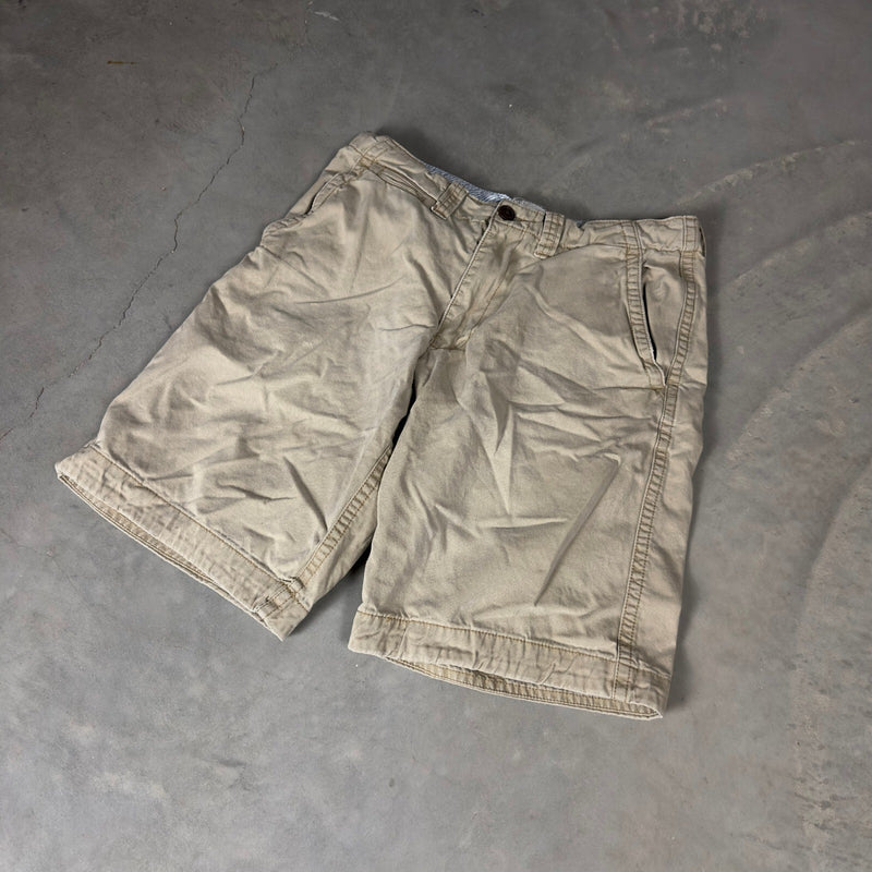 Aeropostale Flat Front Khaki Shorts Mens 33 Tan Baggy Preppy