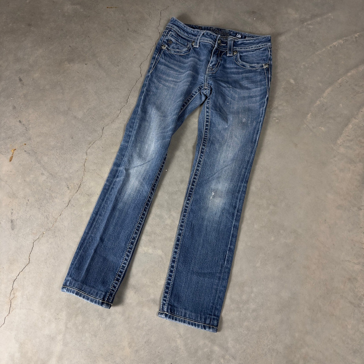 Miss Me Skinny Jeans Womens 27 Blue Embroidered Y2K