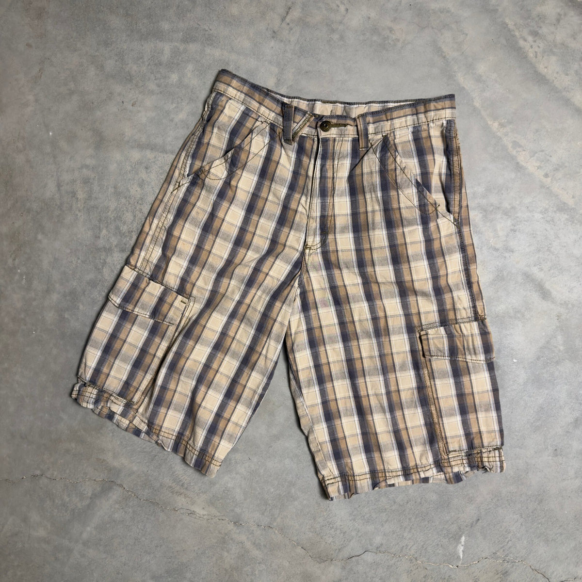 Wrangler Cargo Shorts Boys 18 Brown Plaid Baggy