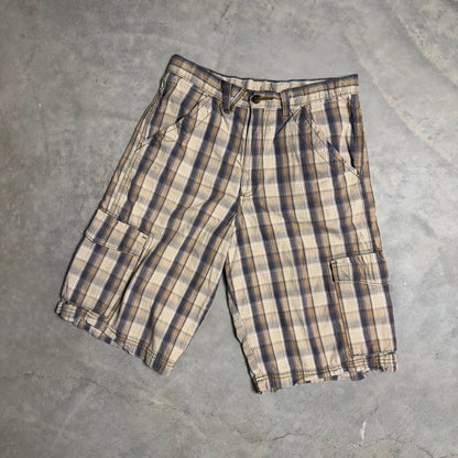 Wrangler Cargo Shorts Boys 18 Brown Plaid Baggy
