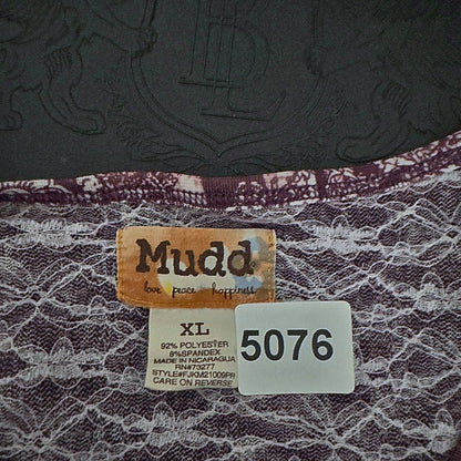 Mudd Lace Print Tee Womens XL Purple Floral Coquette
