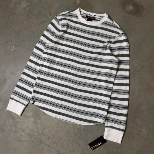 NWT Vintage Y2K Tony Hawk Striped Thermal Shirt Mens L Gray
