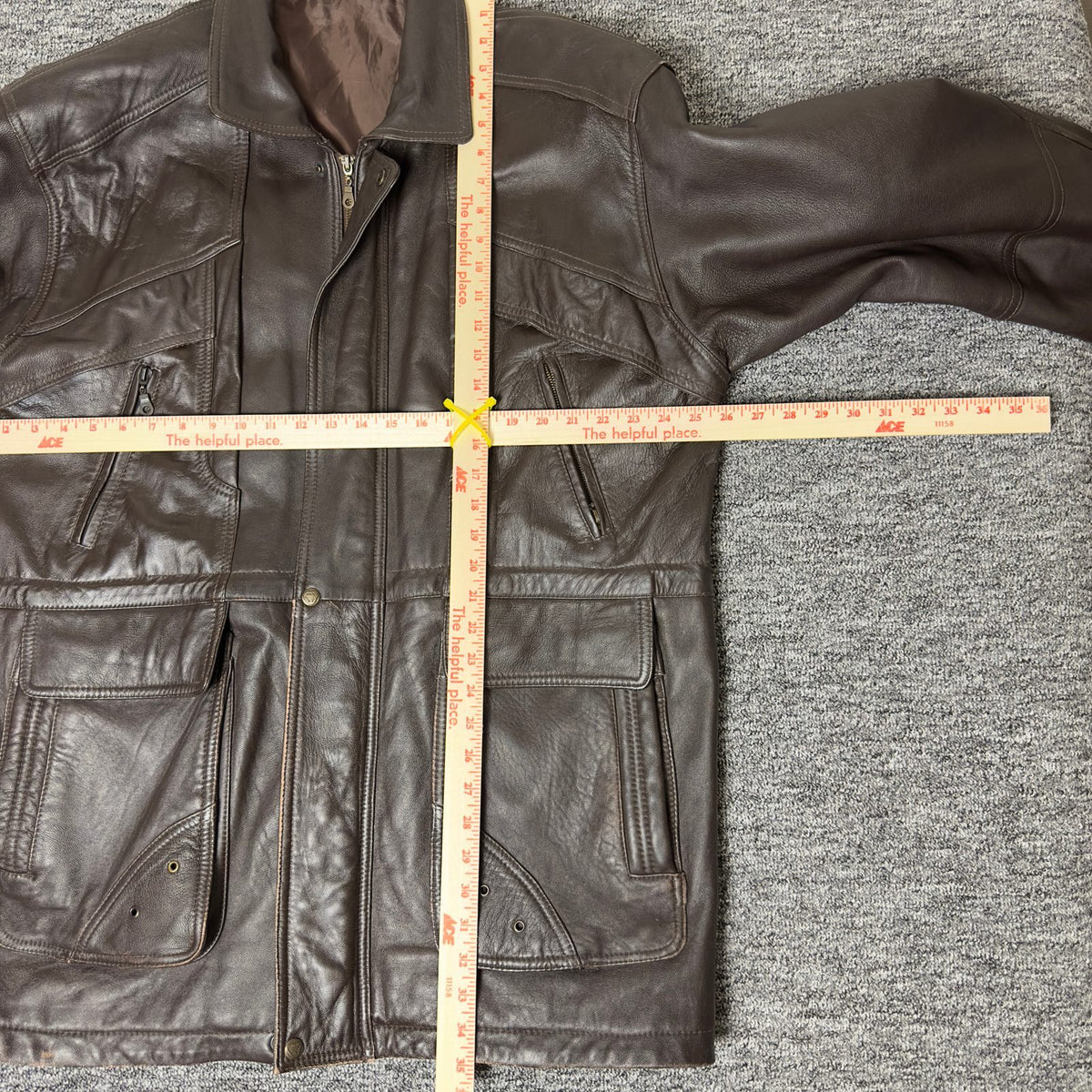 Leather Jacket Mens XL Brown Zip Snap Multi Pocket