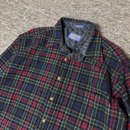 Pendleton Wool Flannel Shirt Mens L Navy Tartan Plaid Preppy