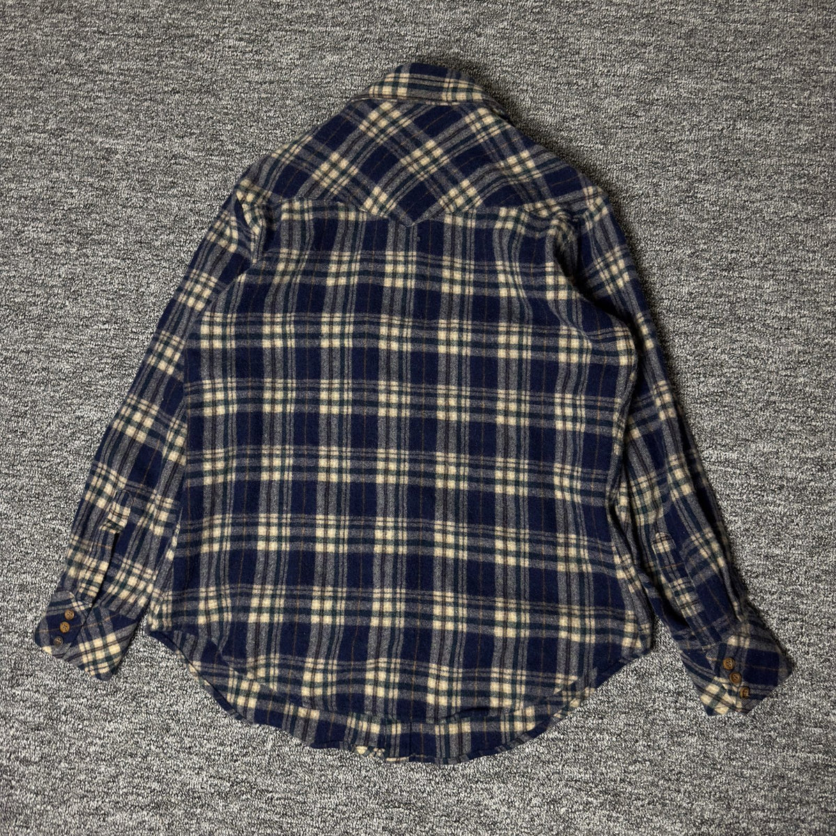 JCPenney Western Shop Flannel Shirt Mens 17-34 Navy Plaid