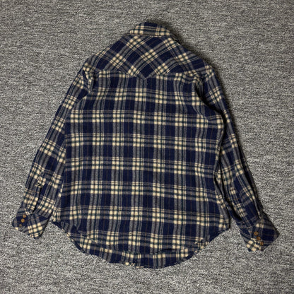 JCPenney Western Shop Flannel Shirt Mens 17-34 Navy Plaid