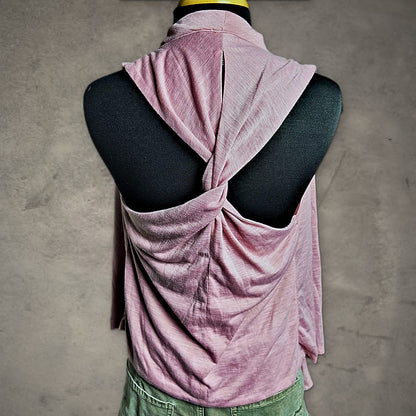 Vanity Open Front Draped Vest Womens S Pink Twist Back