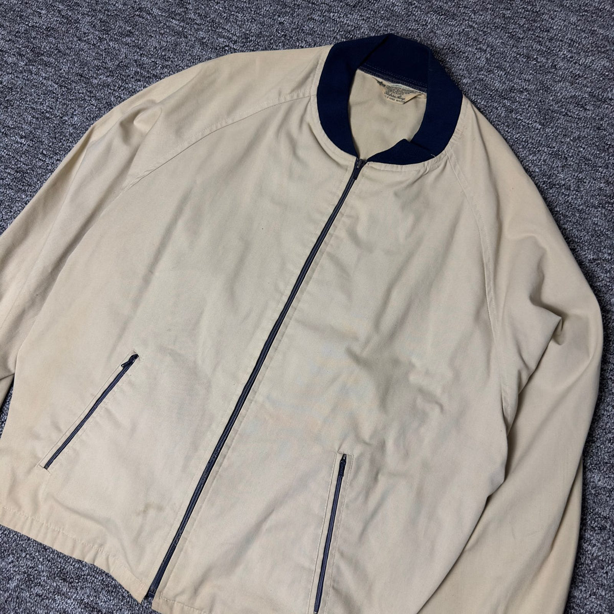 Kmart Zip Bomber Jacket Mens Beige Navy Collar