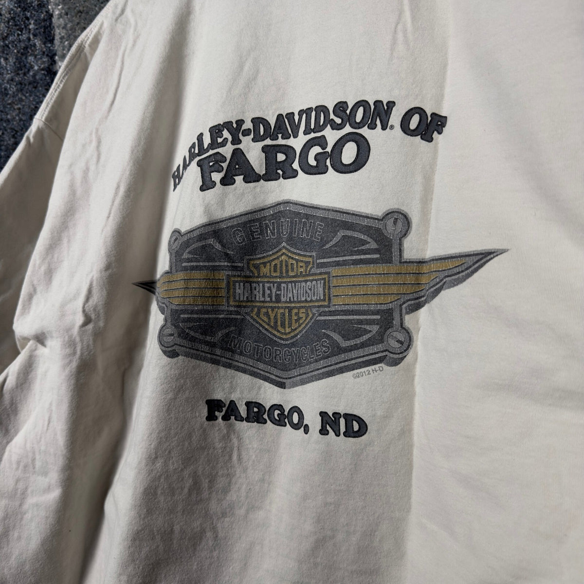 Harley Davidson Fargo ND Pocket T-Shirt Mens 2XL Cream 2012