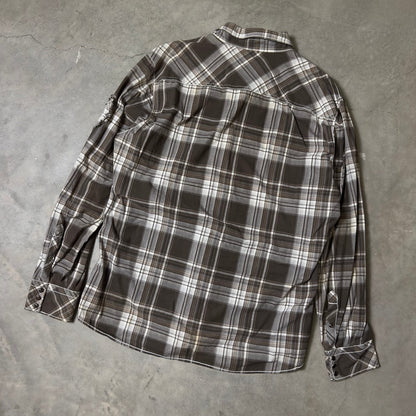 BKE Athletic Fit Plaid Western Snap Shirt Mens XL Brown