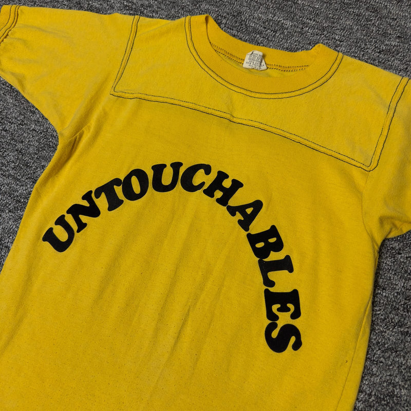 Vintage 70s Downerwear Untouchables Jersey Tee Small Yellow