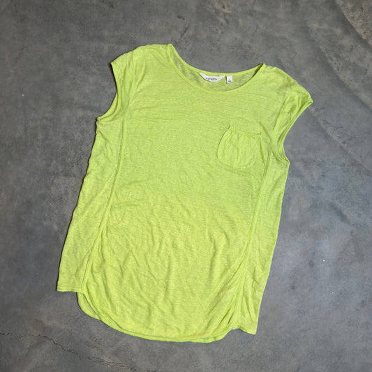 Athleta Linen Pocket Tee Womens S Chartreuse Cap Sleeve
