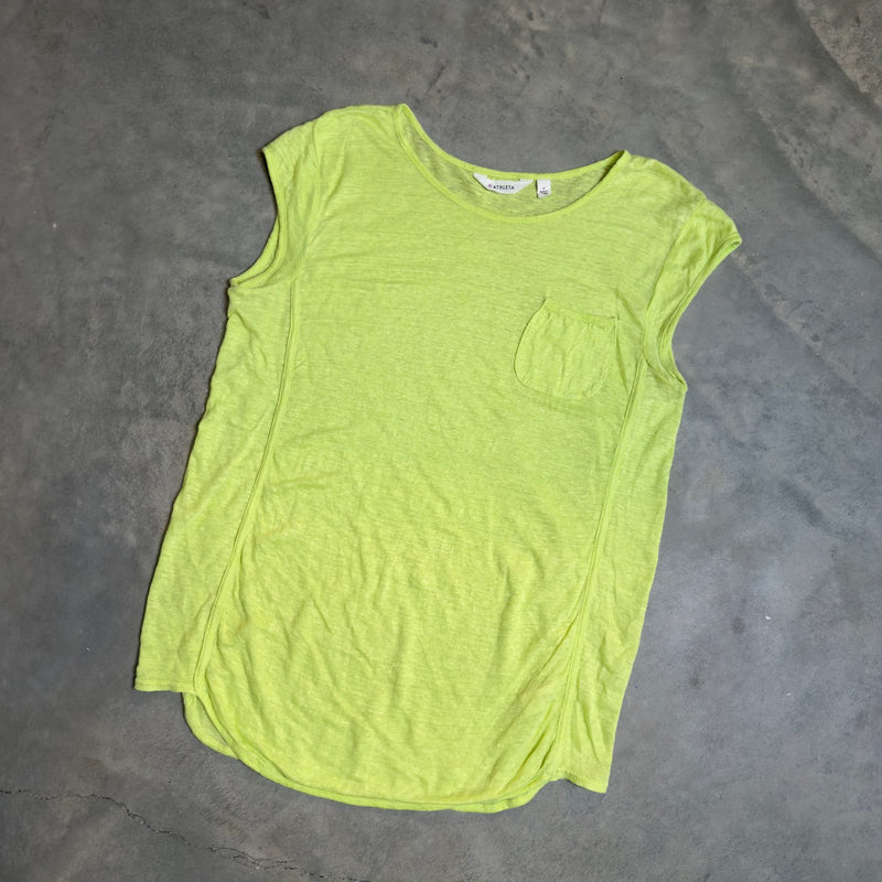 Athleta Linen Pocket Tee Womens S Chartreuse Cap Sleeve