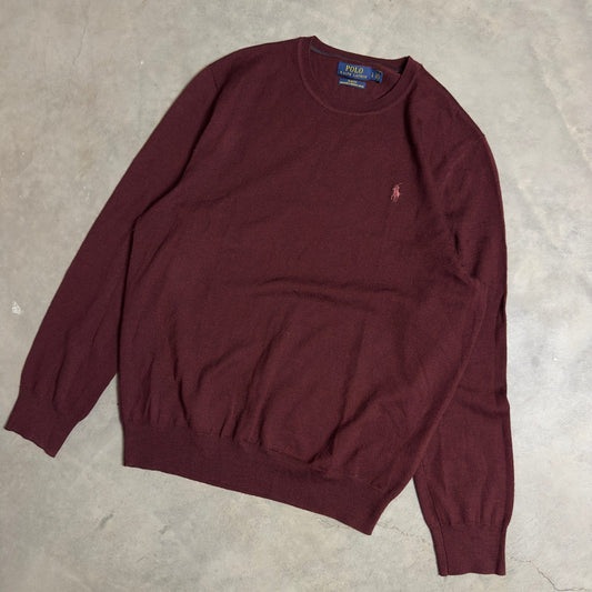 Polo Ralph Lauren Merino Sweater Mens L Burgundy