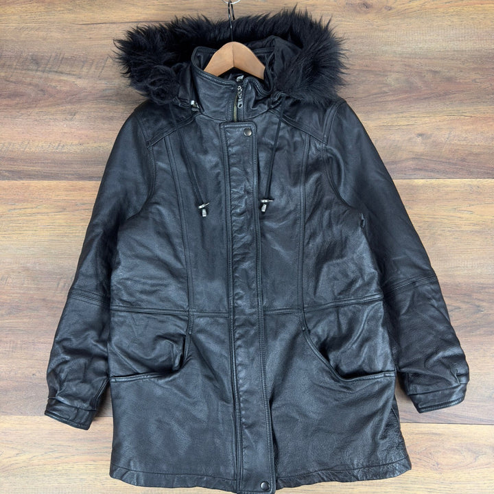 Field Gear Mens Vintage Black Leather Parka Real Fox Tail
