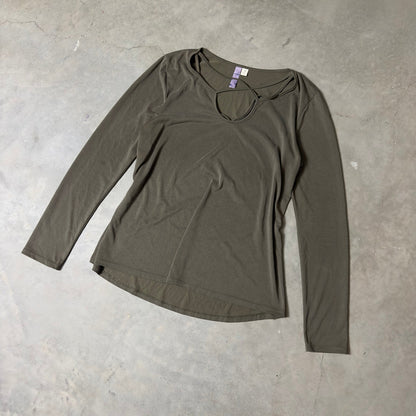 Vintage Alya Cutout Neckline Top Womens M Olive USA Made