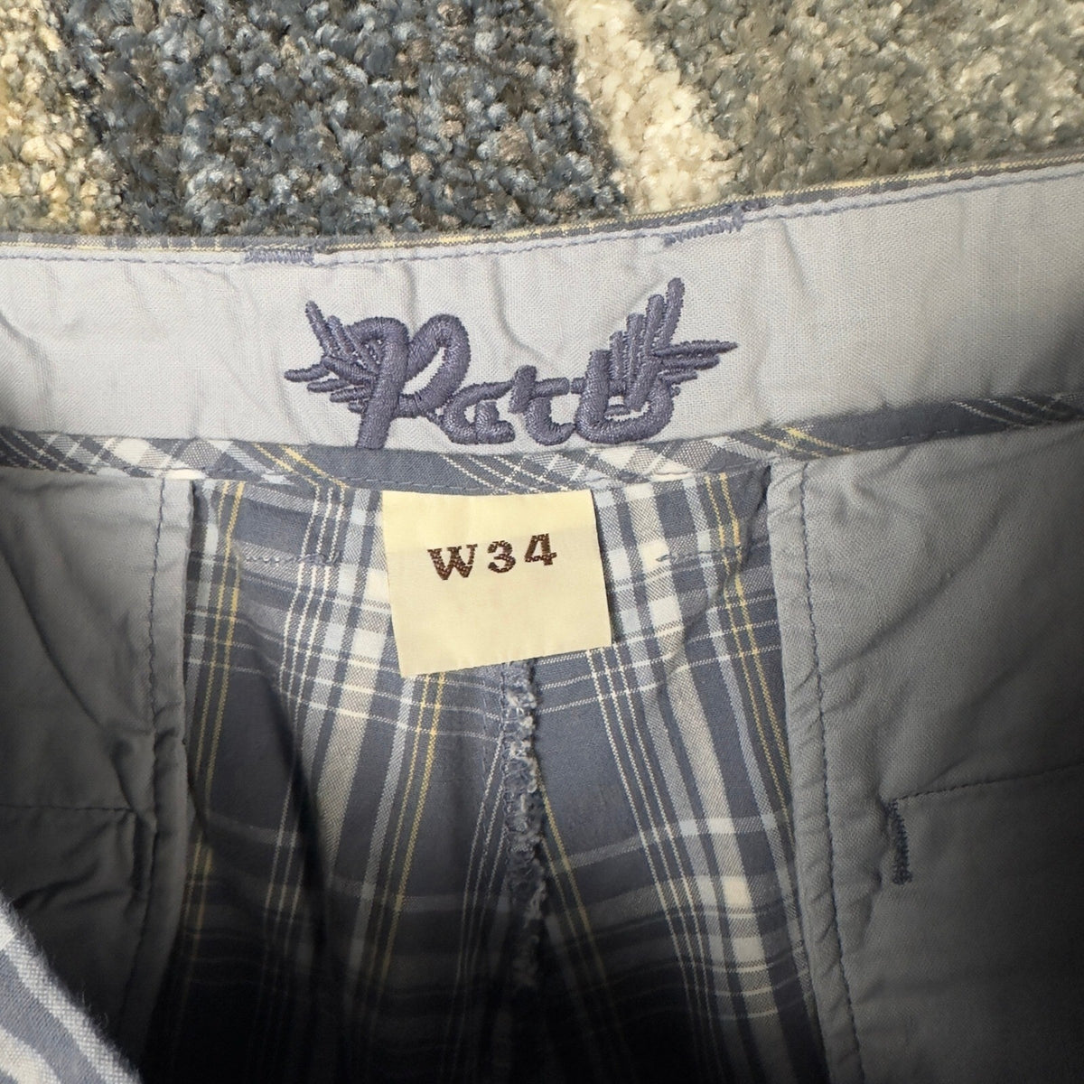 Rock & Republic Plaid Shorts Mens 34 Blue Grey Baggy Preppy