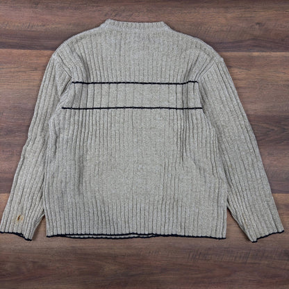 Vintage Ribbed Chenille Sweater Tan Beige Black Striped Y2K
