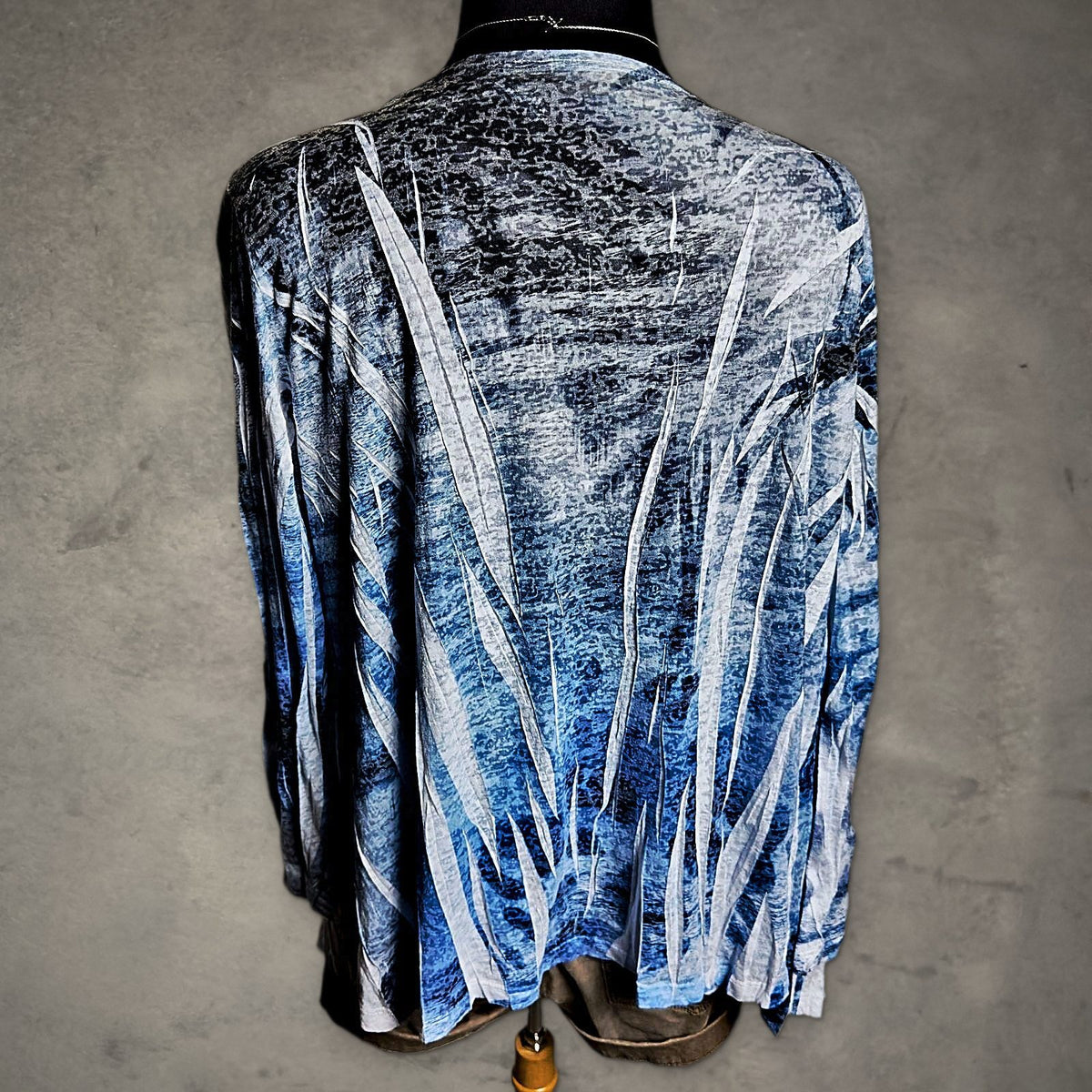 Impulse California Drape Cardigan Womens L Blue Leaf Print