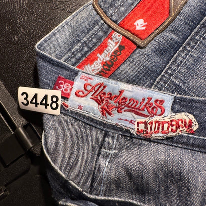 Vintage Akademiks Baggy Jeans Mens 38 Blue Y2K Hip Hop Embroidered Logo